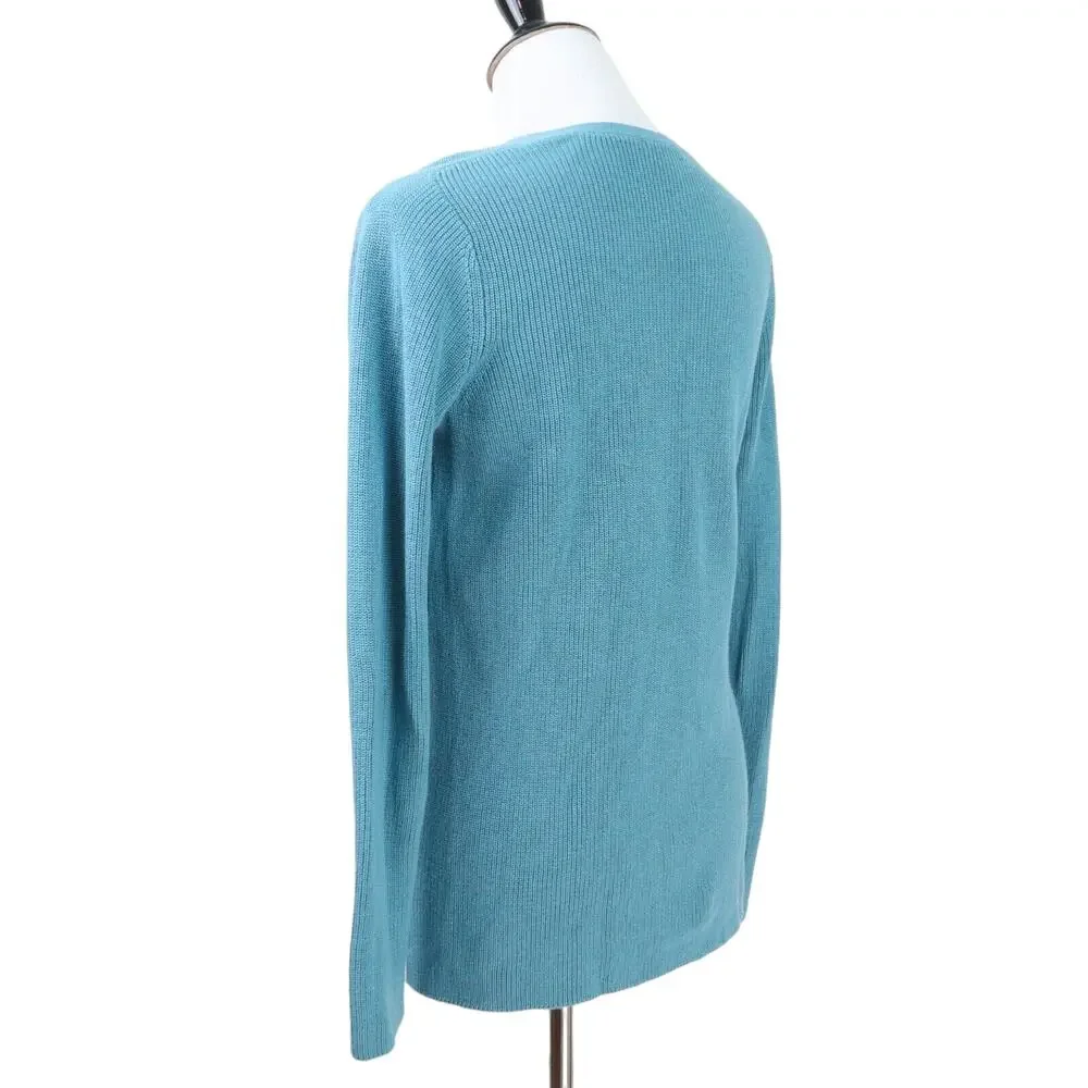 J Jill Size XS Rib Knit Sweater V Neck Pullover Cotton Blend Blue